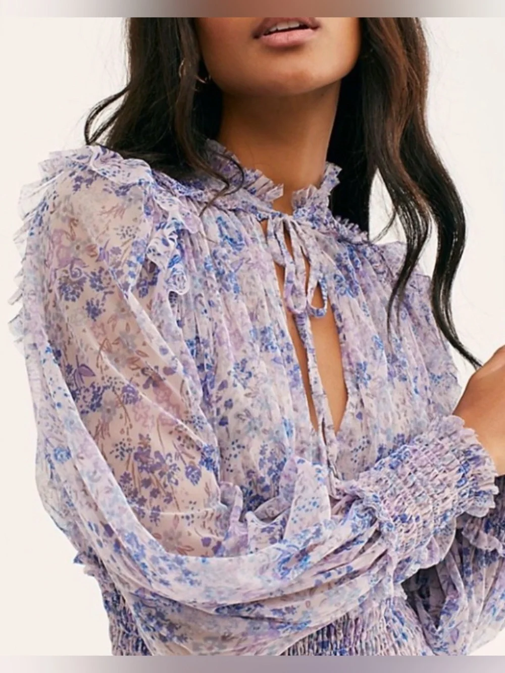 Free People Twyla sheer floral blouse in lilac